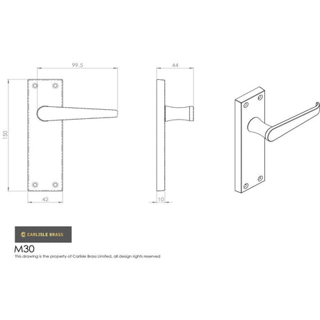 This image is a line drwaing of a Carlisle Brass - Victorian Lever on Lock Backplate - Polished Chrome available to order from Trade Door Handles in Kendal