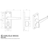 This image is a line drwaing of a Carlisle Brass - Victorian Lever on Privacy Backplate - Satin Chrome available to order from Trade Door Handles in Kendal