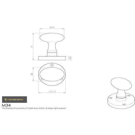 This image is a line drwaing of a Carlisle Brass - Oval Mortice Knob - Satin Chrome available to order from Trade Door Handles in Kendal