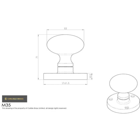 This image is a line drwaing of a Carlisle Brass - Mushroom Mortice Knob - Dark Bronze available to order from Trade Door Handles in Kendal