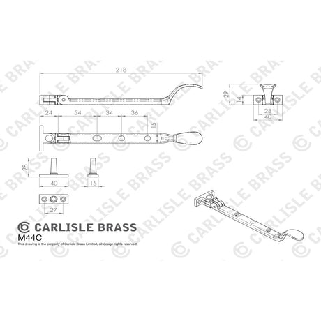 This image is a line drwaing of a Carlisle Brass - Victorian Casement Stay 202mm - Polished Chrome available to order from T.H Wiggans Architectural Ironmongery in Kendal in Kendal