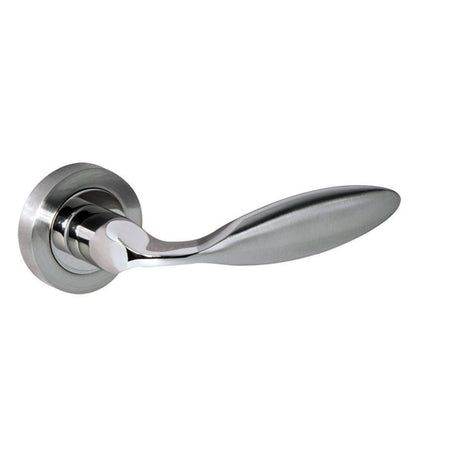 This is an image of Mediterranean Ibiza Lever on Round Rose - Satin Nickel/Polished Nickel available to order from T.H Wiggans Architectural Ironmongery in Kendal, quick delivery and discounted prices.