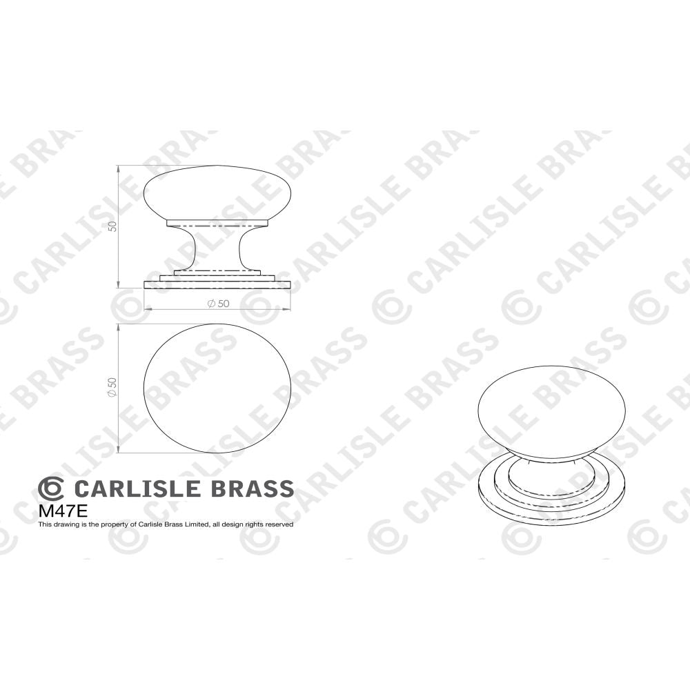 This image is a line drwaing of a FTD - Victorian Cupboard Knob 50mm - Polished Chrome available to order from Trade Door Handles in Kendal