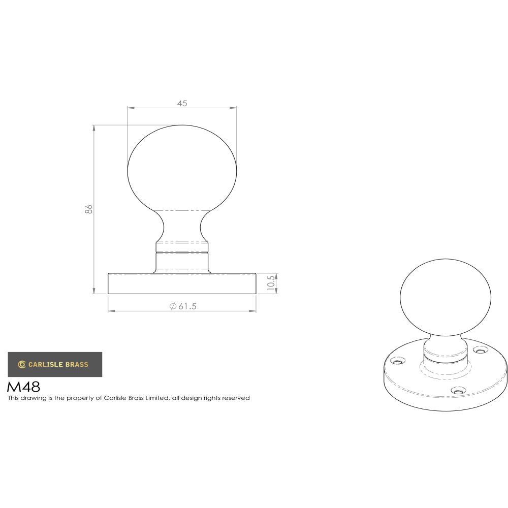 This image is a line drwaing of a Carlisle Brass - Victorian Ball Mortice Knob - Polished Chrome available to order from Trade Door Handles in Kendal