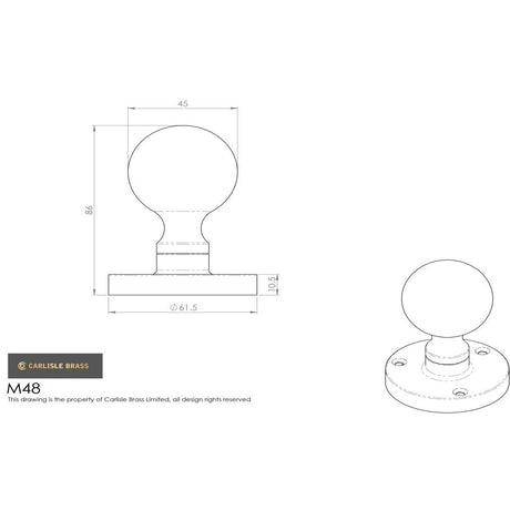 This image is a line drwaing of a Carlisle Brass - Victorian Ball Mortice Knob - Polished Chrome available to order from Trade Door Handles in Kendal