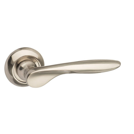 This is an image of Mediterranean Malta Lever on Round "C" Rose - Satin Nickel available to order from T.H Wiggans Architectural Ironmongery in Kendal, quick delivery and discounted prices.