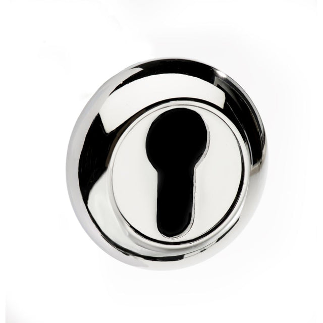 This is an image of Mediterranean Euro Escutcheon on Round "C" Rose - Polished Chrome available to order from T.H Wiggans Architectural Ironmongery in Kendal, quick delivery and discounted prices.