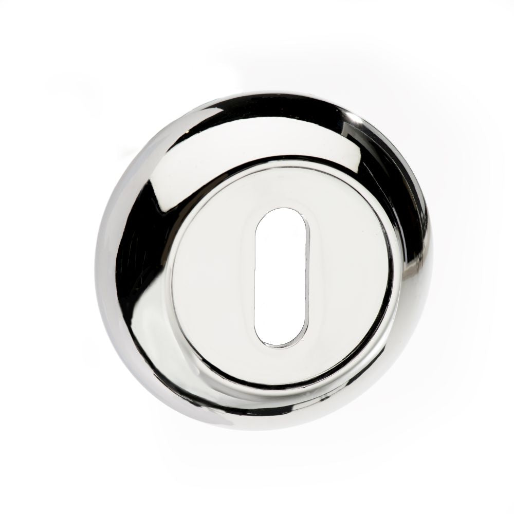 This is an image of Mediterranean Key Escutcheon on Round "C" Rose - Polished Chrome available to order from T.H Wiggans Architectural Ironmongery in Kendal, quick delivery and discounted prices.