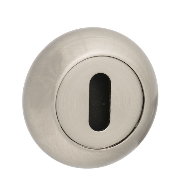 This is an image of Mediterranean Key Escutcheon on Round "C" Rose - Satin Nickel available to order from T.H Wiggans Architectural Ironmongery in Kendal, quick delivery and discounted prices.