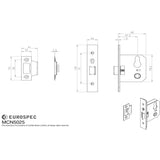 This image is a line drwaing of a Eurospec - Easi-T Euro Profile Cylinder Night Latch - Case Only 64mm - Satin Sta available to order from T.H Wiggans Architectural Ironmongery in Kendal