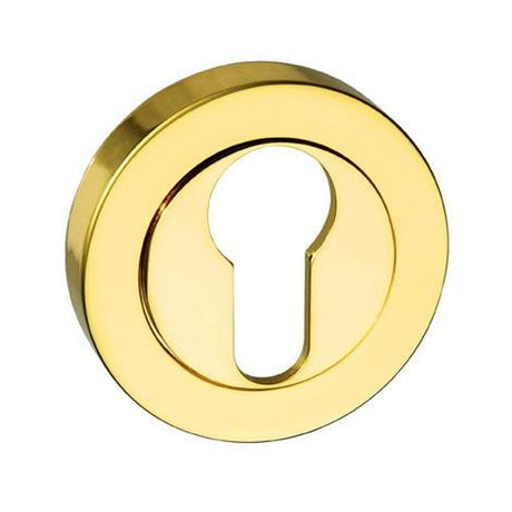 This is an image of Mediterranean Euro Escutcheon on Round Rose - Polished Brass available to order from T.H Wiggans Architectural Ironmongery in Kendal, quick delivery and discounted prices.