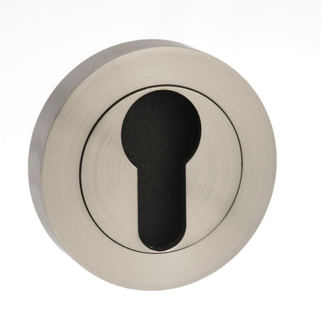 This is an image of Mediterranean Euro Escutcheon on Round Rose - Satin Nickel available to order from T.H Wiggans Architectural Ironmongery in Kendal, quick delivery and discounted prices.