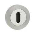 This is an image of Mediterranean Key Escutcheon on Round Rose - Satin Nickel/Polished Chrome available to order from T.H Wiggans Architectural Ironmongery in Kendal, quick delivery and discounted prices.