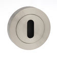 This is an image of Mediterranean Key Escutcheon on Round Rose - Satin Nickel available to order from T.H Wiggans Architectural Ironmongery in Kendal, quick delivery and discounted prices.