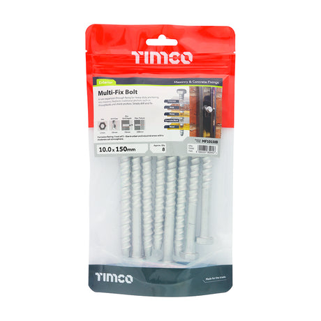 This is an image showing TIMCO Masonry Bolts - Hex - Exterior - Silver - 10.0 x 150 - 8 Pieces TIMbag available from T.H Wiggans Ironmongery in Kendal, quick delivery at discounted prices.