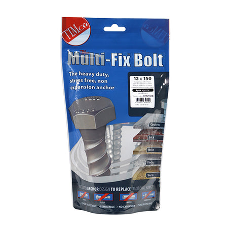 This is an image showing TIMCO Masonry Bolts - Hex - Exterior - Silver - 12.0 x 150 - 6 Pieces TIMbag available from T.H Wiggans Ironmongery in Kendal, quick delivery at discounted prices.