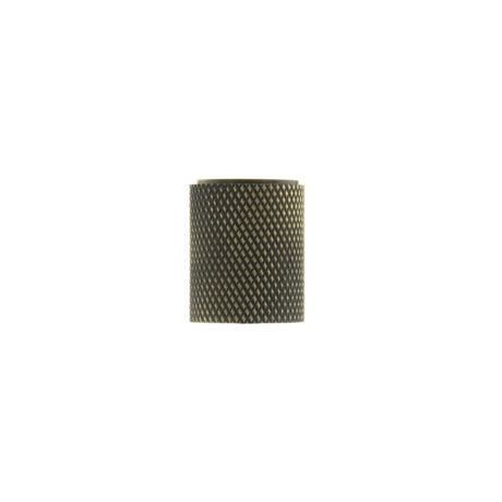 This is an image of Millhouse Brass Watson Cylinder Knurled Cabinet Knob Concealed Fix - Ant. Brass available to order from T.H Wiggans Architectural Ironmongery in Kendal.