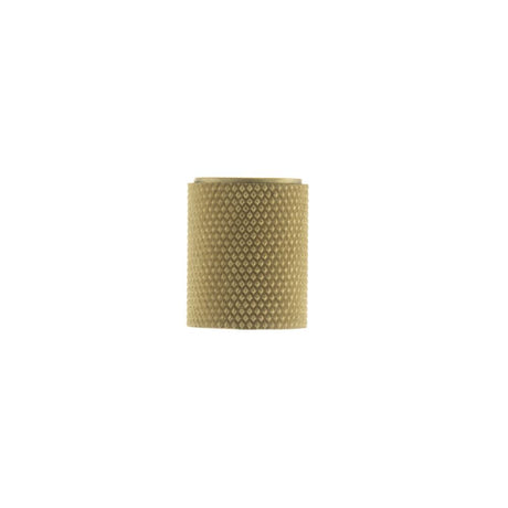 This is an image of Millhouse Brass Watson Cylinder Knurled Cabinet Knob Concealed Fix - Sat. Brass available to order from T.H Wiggans Architectural Ironmongery in Kendal.