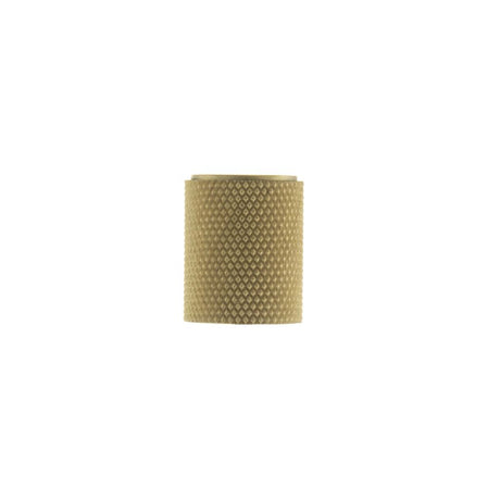 This is an image of Millhouse Brass Watson Cylinder Knurled Cabinet Knob Concealed Fix - Sat. Brass available to order from Trade Door Handles.