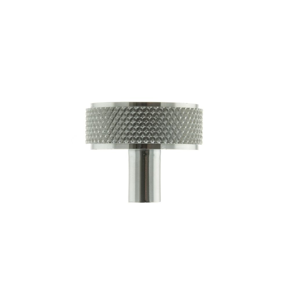 This is an image of Millhouse Brass Hargreaves Disc Knurled Cabinet Knob Concealed Fix - Pol. Chrome available to order from T.H Wiggans Architectural Ironmongery in Kendal.