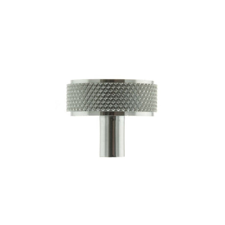 This is an image of Millhouse Brass Hargreaves Disc Knurled Cabinet Knob Concealed Fix - Pol. Chrome available to order from Trade Door Handles.