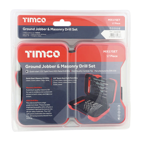 This is an image showing TIMCO Ground Jobber & Masonry Drill Set - 17pcs - 17 Pieces Case available from T.H Wiggans Ironmongery in Kendal, quick delivery at discounted prices.