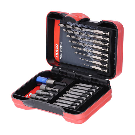 This is an image showing TIMCO Driver Bit & Ground Jobber Drill Bit Set - 20pcs - 20 Pieces Case available from T.H Wiggans Ironmongery in Kendal, quick delivery at discounted prices.