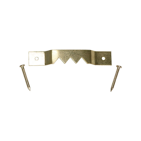 This is an image showing TIMCO Mixed Sawtooth Hangers and Nails - Electro Brass - 41mm & 63mm - 15 Pieces TIMpac available from T.H Wiggans Ironmongery in Kendal, quick delivery at discounted prices.
