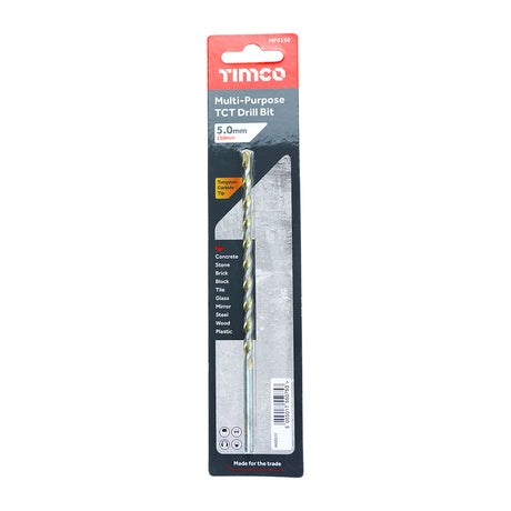 This is an image showing TIMCO TCT Multi-Purpose Drill Bit - 5.0 x 150 - 1 Each Blister Pack available from T.H Wiggans Ironmongery in Kendal, quick delivery at discounted prices.