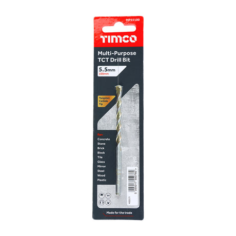 This is an image showing TIMCO TCT Multi-Purpose Drill Bit - 5.5 x 100 - 1 Each Blister Pack available from T.H Wiggans Ironmongery in Kendal, quick delivery at discounted prices.