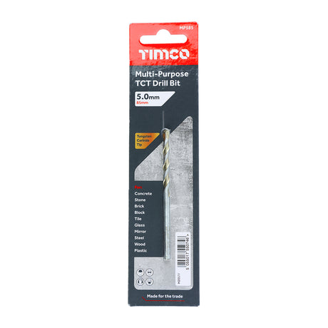 This is an image showing TIMCO TCT Multi-Purpose Drill Bit - 5.0 x 85 - 1 Each Blister Pack available from T.H Wiggans Ironmongery in Kendal, quick delivery at discounted prices.