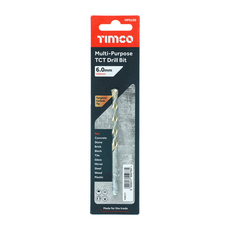 This is an image showing TIMCO TCT Multi-Purpose Drill Bit - 6.0 x 100 - 1 Each Blister Pack available from T.H Wiggans Ironmongery in Kendal, quick delivery at discounted prices.