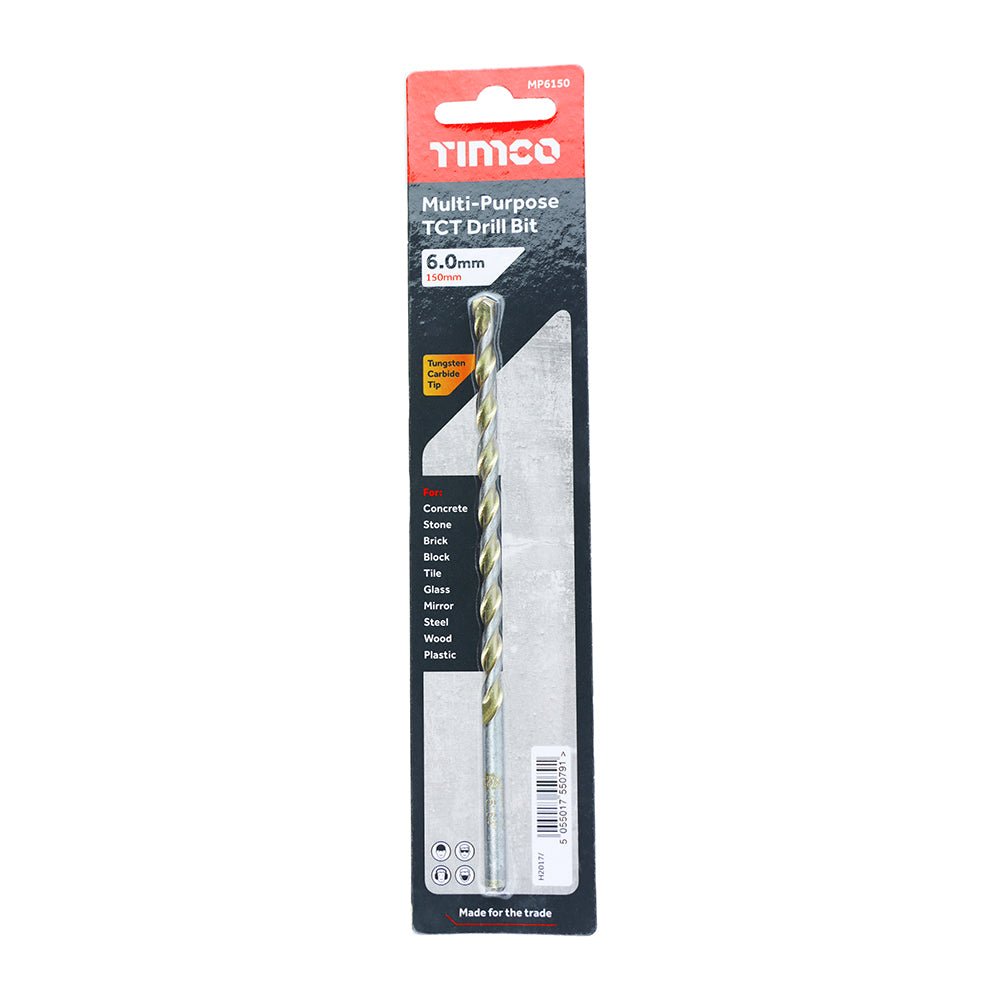 This is an image showing TIMCO TCT Multi-Purpose Drill Bit - 6.0 x 150 - 1 Each Blister Pack available from T.H Wiggans Ironmongery in Kendal, quick delivery at discounted prices.