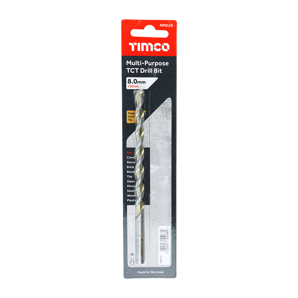 This is an image showing TIMCO TCT Multi-Purpose Drill Bit - 8.0 x 150 - 1 Each Blister Pack available from T.H Wiggans Ironmongery in Kendal, quick delivery at discounted prices.