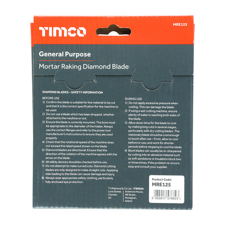 This is an image showing TIMCO Mortar Raking Diamond Blade - Segmented  - 125 x 22.2 - 1 Each Box available from T.H Wiggans Ironmongery in Kendal, quick delivery at discounted prices.