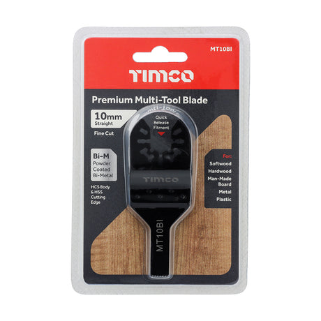 This is an image showing TIMCO Premium Multi-Tool Blade - Straight - For Wood/Metal - 10mm - 1 Each Blister Pack available from T.H Wiggans Ironmongery in Kendal, quick delivery at discounted prices.