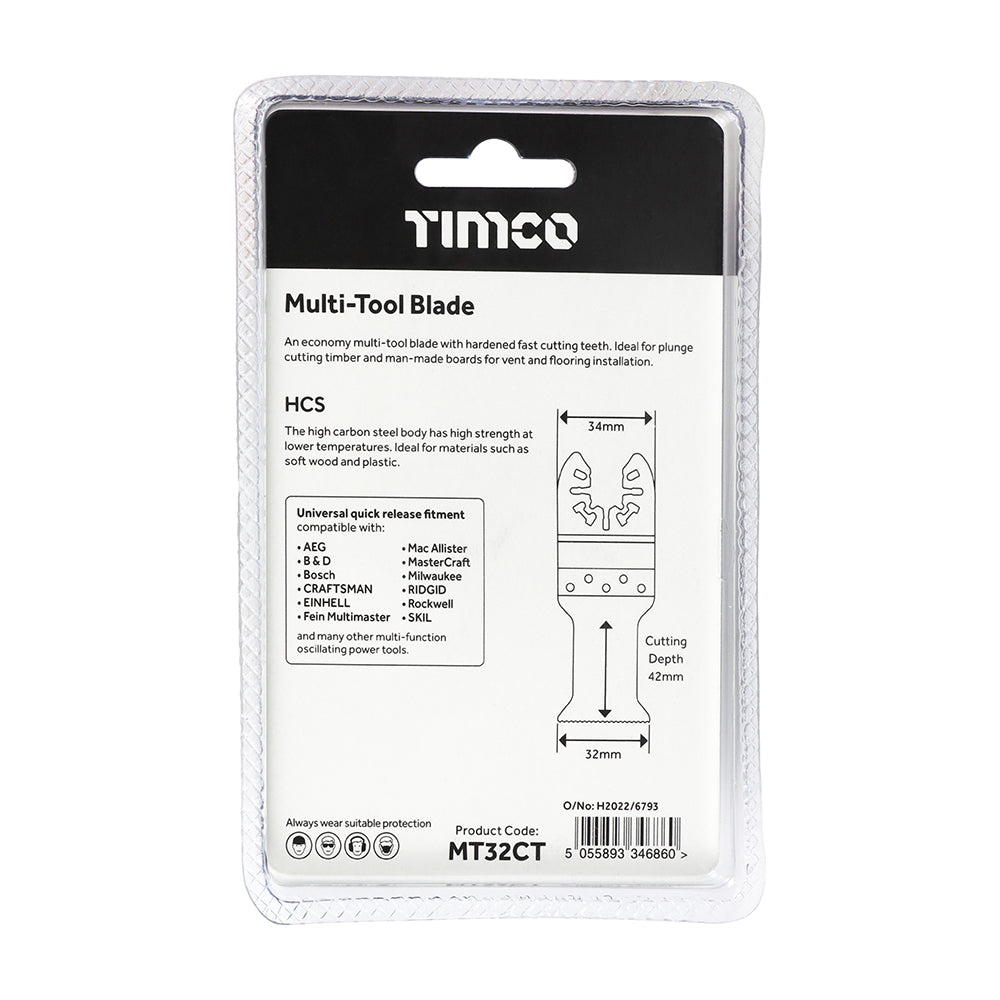 This is an image showing TIMCO Multi-Tool Blade - Straight Coarse - For Wood - 32mm - 1 Each Blister Pack available from T.H Wiggans Ironmongery in Kendal, quick delivery at discounted prices.