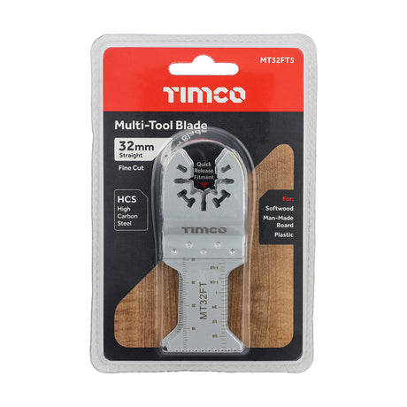 This is an image showing TIMCO Multi-Tool Blades - Straight Fine - For Wood - 5pcs - 32mm - 5 Pieces Blister Pack available from T.H Wiggans Ironmongery in Kendal, quick delivery at discounted prices.