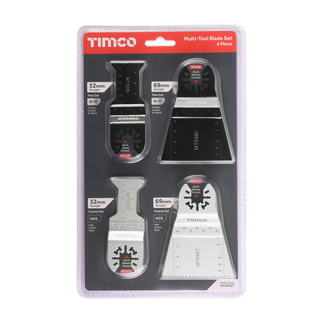 This is an image showing TIMCO Multi-Tool Blade Sets - 4 Piece Set - Mixed - 1 Each Blister Pack available from T.H Wiggans Ironmongery in Kendal, quick delivery at discounted prices.