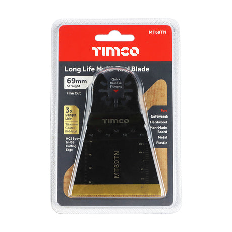 This is an image showing TIMCO Long Life Multi-Tool Blades - Straight - For Wood/Metal - 69mm - 1 Each Blister Pack available from T.H Wiggans Ironmongery in Kendal, quick delivery at discounted prices.