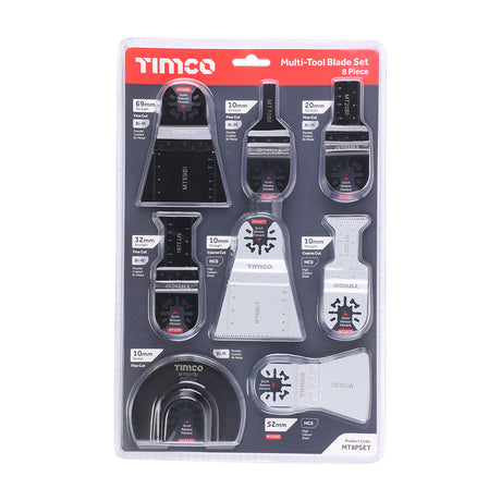 This is an image showing TIMCO Multi-Tool Blade Sets - 8 Piece Set - Mixed - 1 Each Blister Pack available from T.H Wiggans Ironmongery in Kendal, quick delivery at discounted prices.