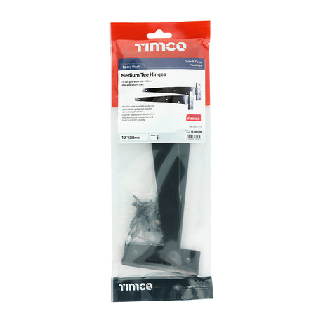 This is an image showing TIMCO Pair of Medium Tee Hinges - Black - 10" - 1 Each TIMbag available from T.H Wiggans Ironmongery in Kendal, quick delivery at discounted prices.