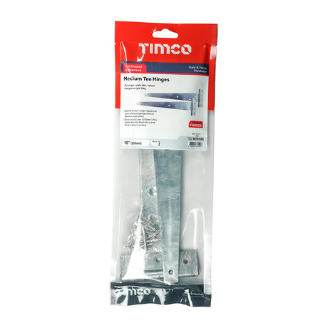 This is an image showing TIMCO Pair of Medium Tee Hinges - Hot Dipped Galvanised - 10" - 1 Each TIMbag available from T.H Wiggans Ironmongery in Kendal, quick delivery at discounted prices.