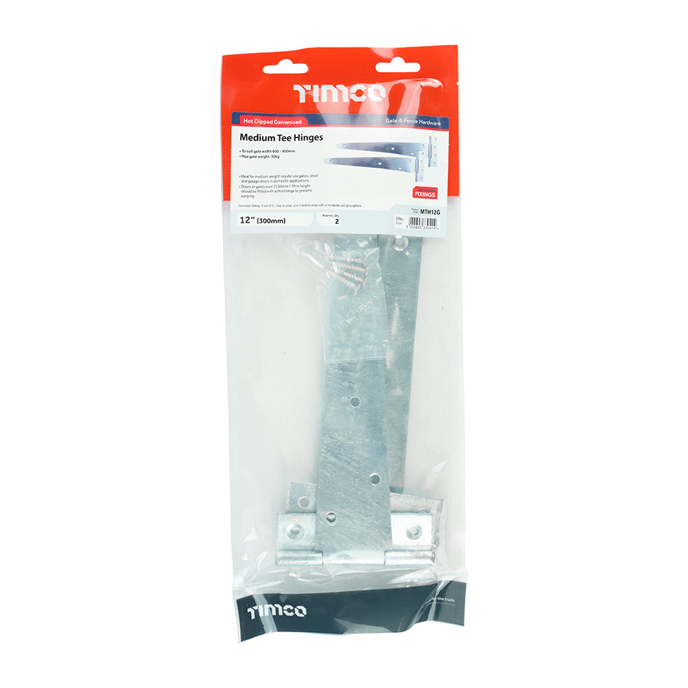 This is an image showing TIMCO Pair of Medium Tee Hinges - Hot Dipped Galvanised - 12" - 1 Each TIMbag available from T.H Wiggans Ironmongery in Kendal, quick delivery at discounted prices.