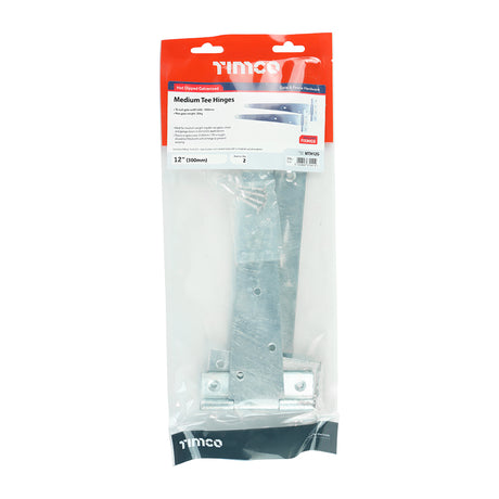 This is an image showing TIMCO Pair of Medium Tee Hinges - Hot Dipped Galvanised - 12" - 1 Each TIMbag available from T.H Wiggans Ironmongery in Kendal, quick delivery at discounted prices.