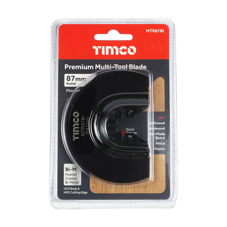 This is an image showing TIMCO Premium Multi-Tool Blade - Radial - For Wood / Metal - Dia. 87mm - 1 Each Blister Pack available from T.H Wiggans Ironmongery in Kendal, quick delivery at discounted prices.