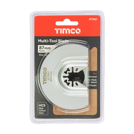This is an image showing TIMCO Multi-Tool Blade - Radial - For Wood - Dia. 87mm - 1 Each Blister Pack available from T.H Wiggans Ironmongery in Kendal, quick delivery at discounted prices.