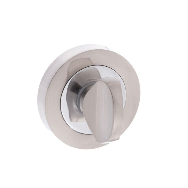 This is an image of Mediterranean WC Turn and Release on Round Rose - Satin Nickel/Polished Chrome available to order from T.H Wiggans Architectural Ironmongery in Kendal, quick delivery and discounted prices.