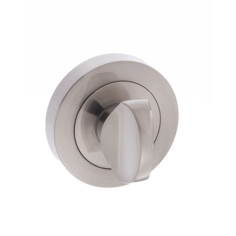 This is an image of Mediterranean WC Turn and Release on Round Rose - Satin Nickel available to order from T.H Wiggans Architectural Ironmongery in Kendal, quick delivery and discounted prices.