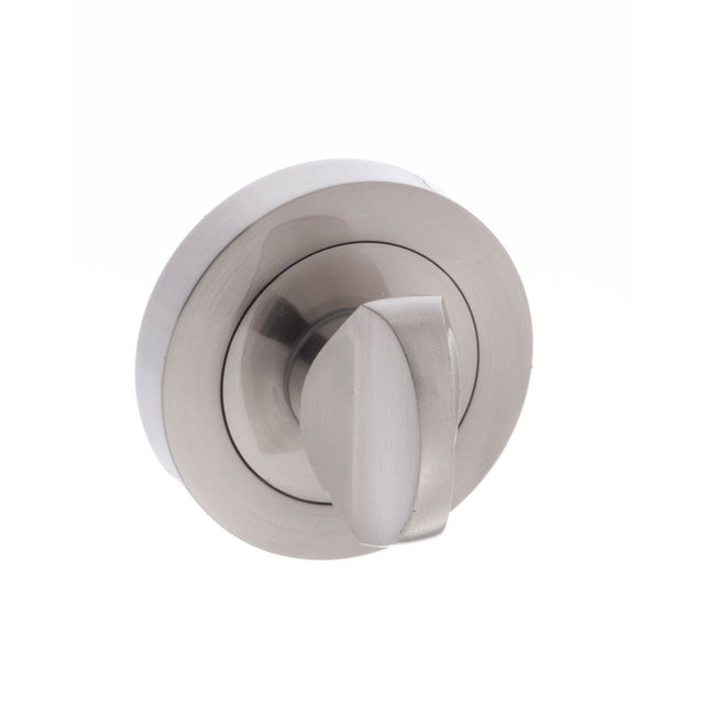 This is an image of Mediterranean WC Turn and Release on Round Rose - Satin Nickel available to order from T.H Wiggans Architectural Ironmongery in Kendal, quick delivery and discounted prices.